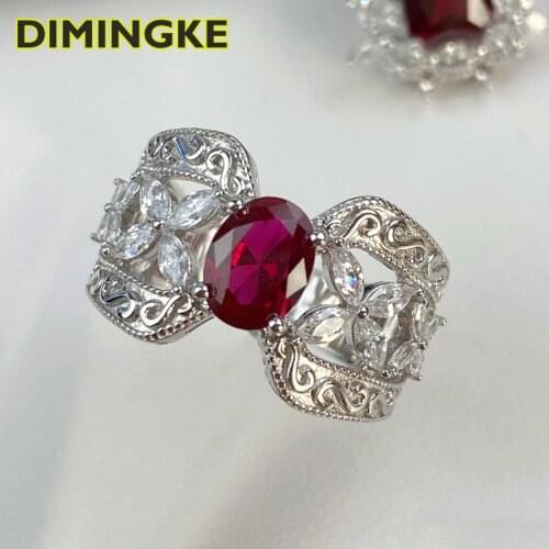 DIMINGKE Natural Ruby Crown Women Ring 100%-S925 Sterling Silver AU750 18K Gold Anniversary Party Fine Jewelry