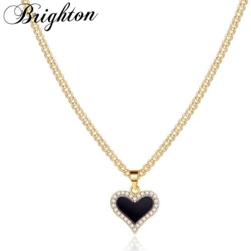 Brighton Romantic Shiny Crystal Red Black Heart Pendant Necklaces For Women Jewelry Simple Chain Choker Fashion Weeding Bijoux