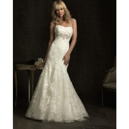 Free shipping 2015 new design vestidos de festa longo mermaid lace appliques customize sweetheart handmade ivory wedding dress