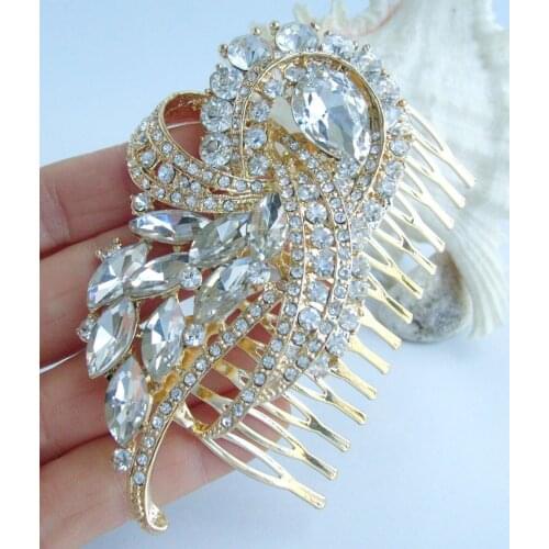 Golden Wedding Vintage 3.74" Bridal Hair Comb Clear Austrian Crystal FSE04243C2