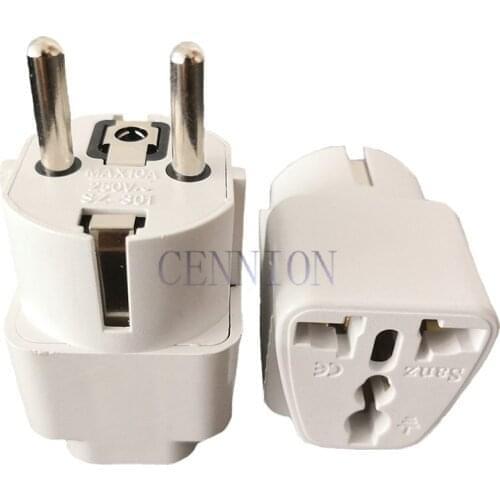 Copper 3Pin Real Ground Pole UK AU US to EU DE FR AC Power Socket Plug Travel Adapter Charger Converter 10pcs