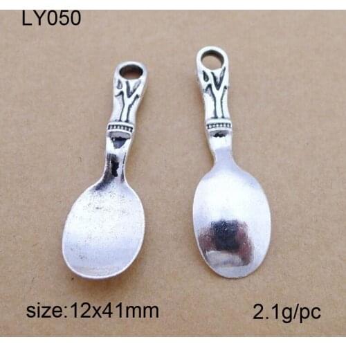 25PCS Alloy Retro Silver Plated Spoon Charms Pendants 12x41mm