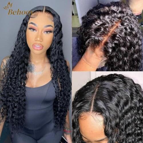 30Inch Natural Black Kinky Curly Short Glueless Lace Front Synthetic Hair Wigs With Baby Hair Lace Frontal Wig 180%Density