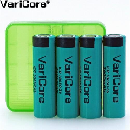 4PCS VariCore ICR18650-26 Original 3.7V 18650 2600mAh Li-ion battery,18650 Rechargeable Battery for flashlight+Storage Box