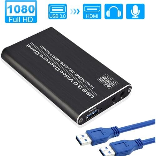 4K Input Video Capture Card Box HDMI 3.0 USB HD 1080P Video Recorder Grabber for OBS Game Camera Live Straming with Mic Input