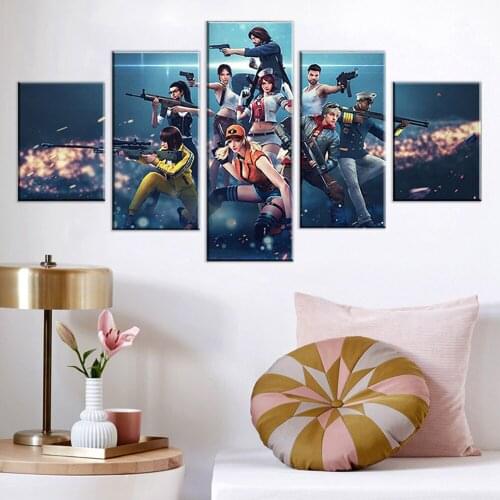5 Piece Shooting Game Free Fire Poster Picture Wall Paintings Garena Free Fire Video Games Poster Wall Sticker Canvas Paintings