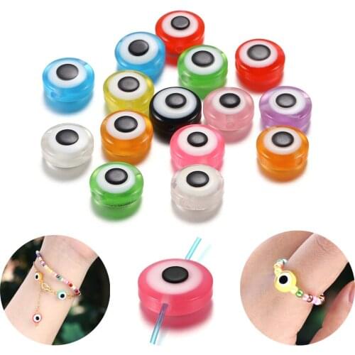 50pcs/lot 8 10 11mm Round Oblate Shape Evil Eye Beads Stripe Spacer Beads For DIY Jewelry Making Findings Supplies Accessories