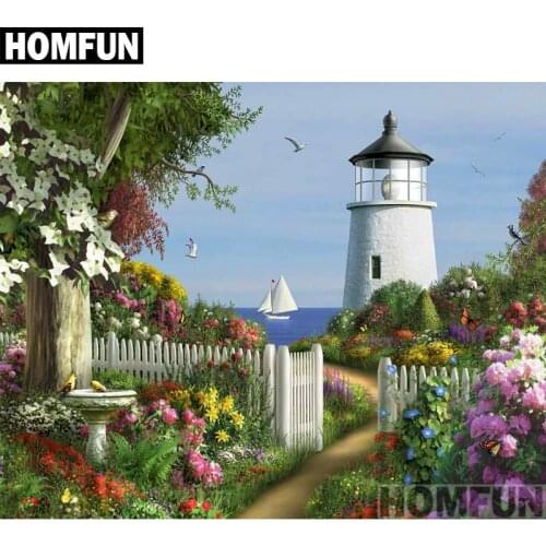 HOMFUN Full Square/Round Drill 5D DIY Diamond Painting "The Lighthouse" 3D Embroidery Cross Stitch 5D Home Decor A00795