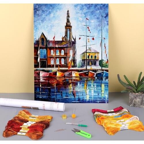 Antwerp - Belgium Printed Water-Soluble Canvas 11CT Cross-Stitch Full Kit DIY Embroidery DMC Threads Hobby Handmade Decor