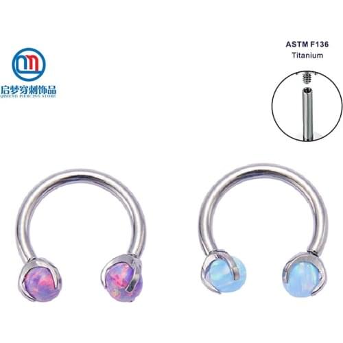 ASTM F136 Titanium Internally Threaded Prong Set Opal Ball Horseshoe Piercing