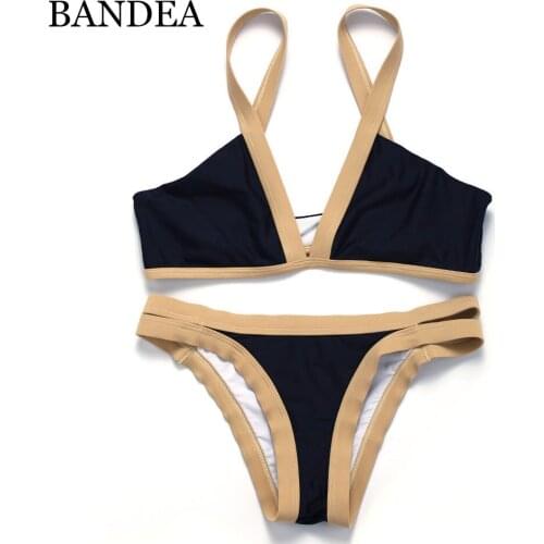 BANDEA Brazilian Bikini 2019 Swimwear Sexy Bandage Swimsuit Contrast Color Patchwork Bathing Suit Padded Beachwear