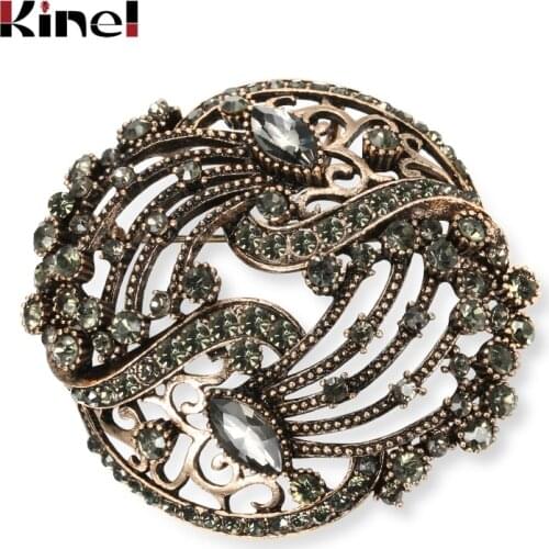 Kinel 2020 New Arrival Brooches For Women Gothic Grey Crystal Flower Gold Plating Lucky Totem Brooch Pin Lapel Corsage Jewelry