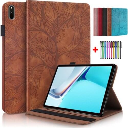Coque For Huawei Matepad 11 Case 10.95 inch 2021 Embossed 3D Tree PU Tablet Wallet Cards Funda For Matepad 11 2021 Cover + Pen
