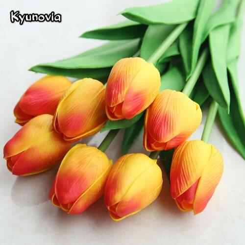 Kyunovia Tulip Flower Branch Artificial PU Tulips for Home Decoration Real Touch Wedding Floral Plant Flower Arrangement KB01
