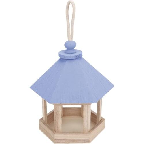 Wooden Birds House Feeder Outdoor Wooden Birds House Shaped Feeder Food Container With Hang Rope For Garden Park