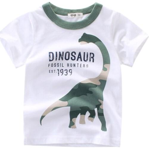 T-Shirts Clothing Tops Short Sleeve Dinosaur Kids Boys Girls Tee White Shirt Summer Cartoon Cotton Children Graphic Toddler