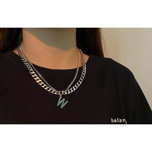 European and American Stainless Steel Chain Necklace W Letter Collarbone Chain Hip-hop Versatile Titanium Steel Necklace