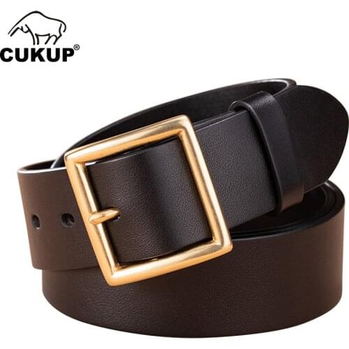 FAJARINA Mens Top Quality Cowhide Belts Retro Styles Brass Buckle Metal Cow Skin 1st Layer Belt Leather for Men 3.8cm N17FJ978