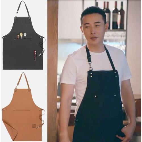 Cotton Apron Men And Women Custom Logo Household Kitchen Waterproof Coffee Restaurant Baking Work Clothes Pinafore Delantal