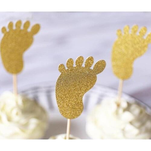 Personalised Baby feet glitter Cupcake Topper /baby footprints Birthday topper/ Baby Shower Party/First Birthday food picks