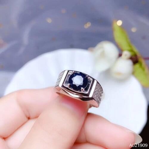 KJJEAXCMY boutique jewelry 925 sterling silver inlaid Natural sapphire gemstone ring men support detection noble