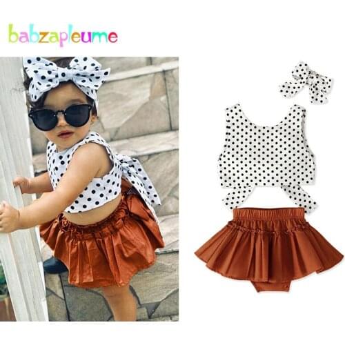 3Piece Summer Newborn Clothing Sets Cute Baby Girls Outfits Fashion Bow Sleeveless Dot Vest+Shorts+Headband Toddler Clothes 1956