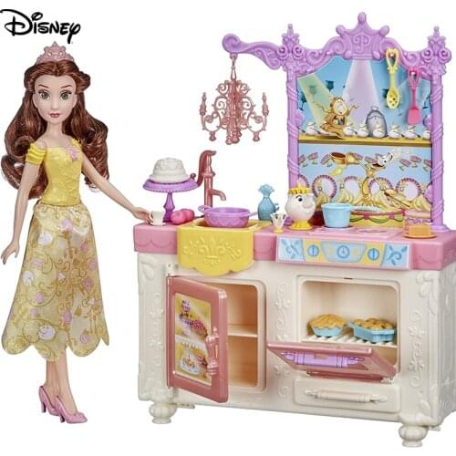 Disney Princess Belles Royal Kitchen, Fashion Doll and Playset with 13 Accessories Belle Figure Model Toys for Girls 3+ E8936