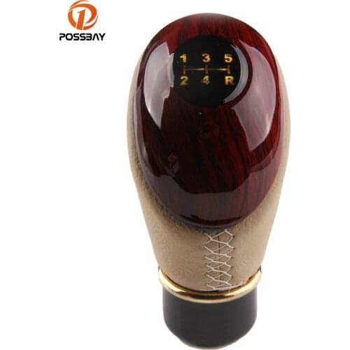 POSSBAY 5 Speed Leather Car Gear Knob Manual Transmission Car Gear Shift Knob Palanca De Cambio for Audi Mercedes Toyota Honda