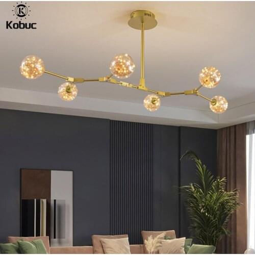 Kobuc Creative Chandelier Lights Clear Gray Amber Glass Ball Ceiling Hanging Lamp Romantic Star Living Room Decor Led Lighting