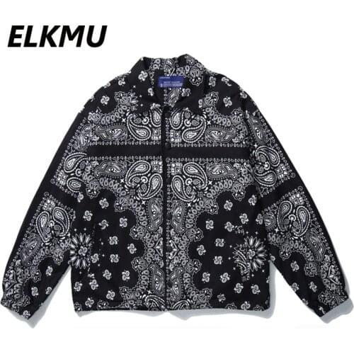 ELKMU Mens Jackets Hip Hop Bandana Paisley Pattern Jacket Streetwear Men Oversize Coats Spring Autumn Harajuku Jacket Male HM280