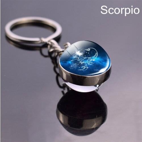 Fashion Jewelry 12 Zodiac Sign Keychain Glass Ball Pendant Constellation Women Men Key Rings Couple Gifts
