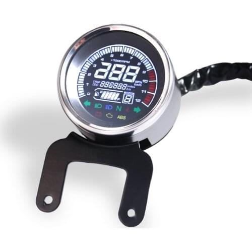 Motorcycle Speedometer Moto Odometer Tachometer Gear Level Fuel Meter DC 12V Scooter Retro Black Meter Instrument with Support