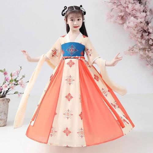 Chinese Style Embroidery Han Fu Princess Birthday Party Dance Perform Dress Traditional Cosplay Costumes Chinese New Year Dress