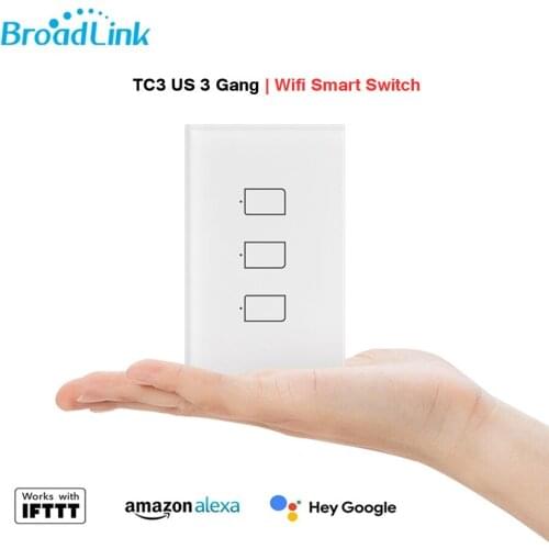 BroadLink TC3 US 3gang WiFi Remote Switch ON OFF Touch Panel Interruptor Smart Control No Neutral Wire Alexa Google Home Support