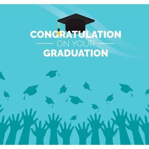 Blue Background For Photography Black Bachelor Caps And Hands Backdrop For Gratudation Party School Ceremony Photo Props