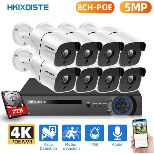 HD 8CH 5MP POE Security Camera System Face Record Outdoor Waterproof IP Camera Audio Home Video Surveillance Kit For 4K POE NVR