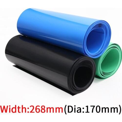 Width 268mm PVC Heat Shrink Tube Dia 170mm Lithium Battery Insulated Film Wrap Protection Case Pack Wire Cable Sleeve Black Blue