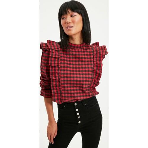 Блузки в клетку TRENDYOLMİLLA China At AliExpress