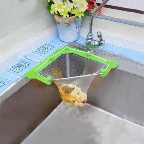 Triangle Kitchen Sink Drain Basket Filter Bag Strainer Organizer Storage Rack