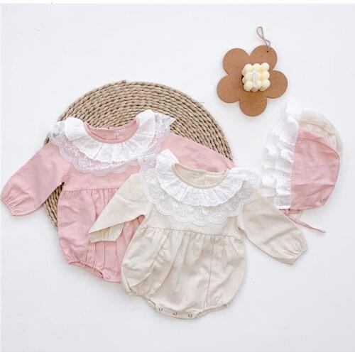 Spring and Autumn Baby One-piece Baby Cotton Triangle Romper Romper Baby Girl Lace Collar One-piece