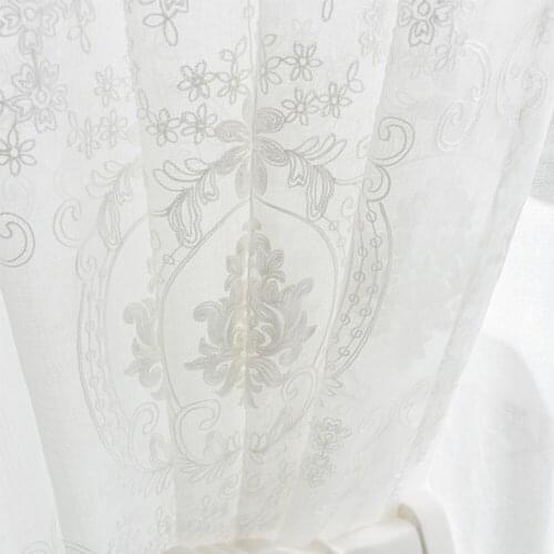 Embroidered White Tulle Curtains for Living Room Embroidery Flower Screens European Voile Tulle Sheer for Window Curtain Decor