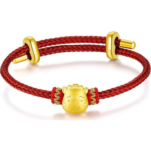 Pure 24K Yellow Gold Bracelet Women 999 Gold Zodiac Cattle Bracelet