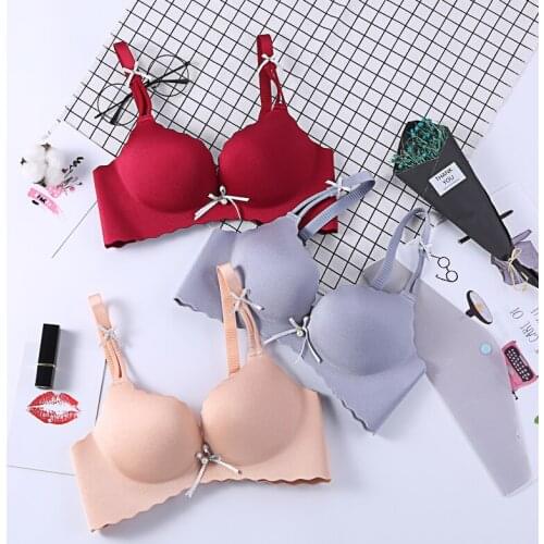 Cute Bow Solid Bras For Women Seamless Bra Push Up Lingerie Wire Free Bralette Gather Brassiere Female Underwear Intimates #D