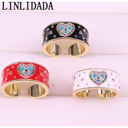 10Pcs Trendy Rainbow cubic zirconia cz ring Micro Pave CZ enamel eye heart fashion jewelry For Women