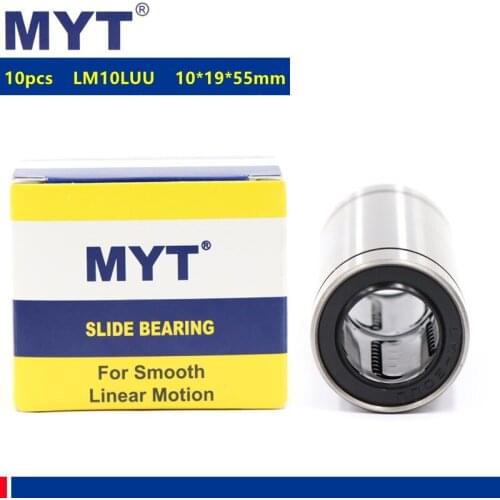 10pcs MYT high precision LM10LUU Long Type Linear Ball Bearing Bushing 10mm For 3d Printer Cnc Parts 10*19*55mm