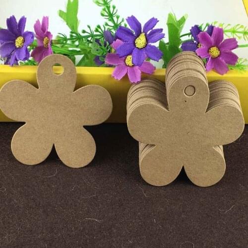 200Pcs/Lot Blank Flower Shaped Kraft Paper Hang Tags For Sweet Chocolate Bean Bag Price Tag Note Tags Label Accept Customization