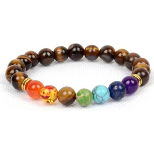 2018 Natural Tiger Eye Stone Round Stone Bracelets 7 Chakra Healing Balance Beads Bracelet for Men Women Stretch Yoga Jewelry