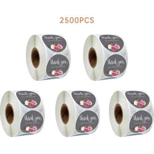 2500 Pcs Flower Thank You Stickers Seal Labels with Black Stickers Rolls for Wedding Envelope Seals Handmade Stationery Stickers