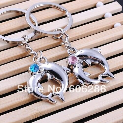400pcs=200pairs/lot couple dolphin design lover keychain couple keyring valentine and wedding present gifts