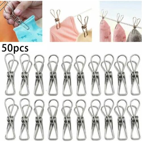 50Pcs Stainless Steel Clothes Pegs Washing Line Hanger Photos Hanging Clip Set Clothespin Drying Rack Photo Hanging Clip Set